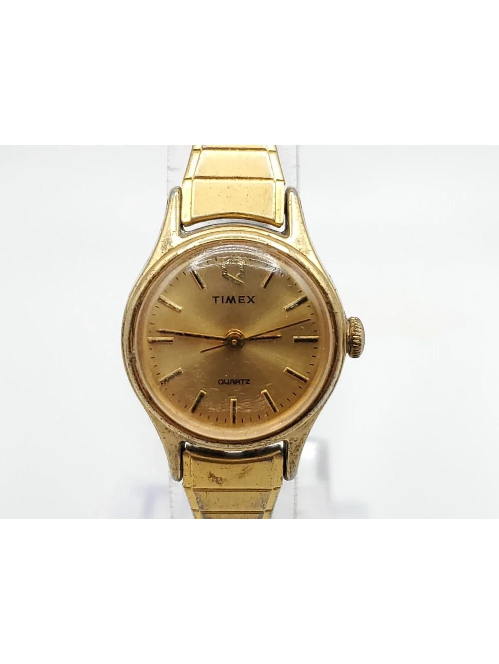 Vintage 1985 Timex Q Quartz Womens Watch New Battery Gold Tone 1J 20mm